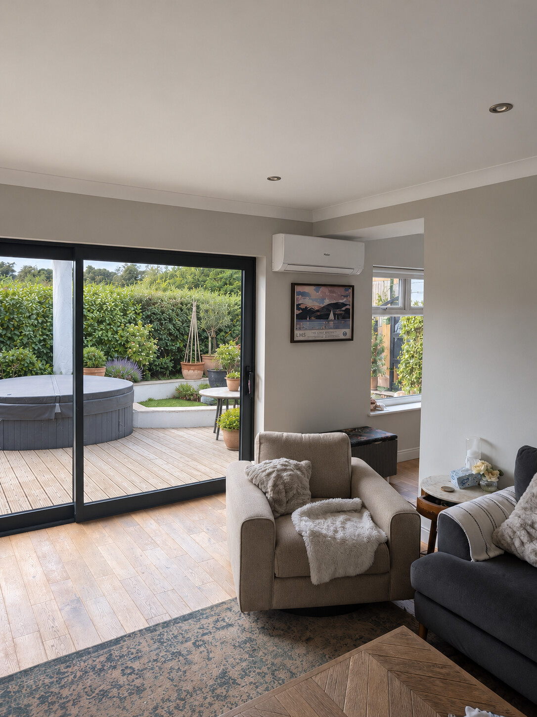 Living room with wall-mounted air conditioning